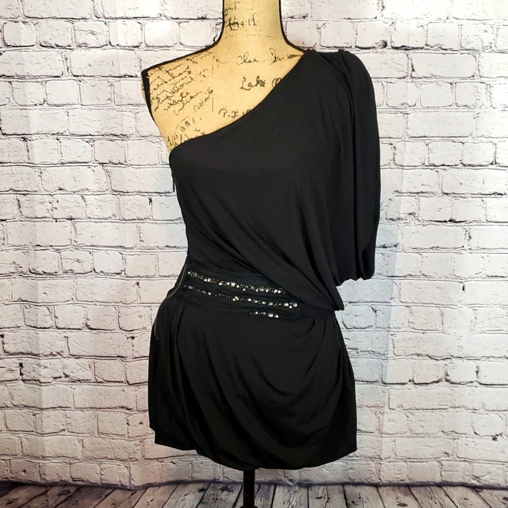 MM Couture by Miss Me Black One-Shoulder Dress Size M